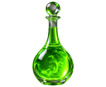 A round-bellied flask of bright chlorophyll green